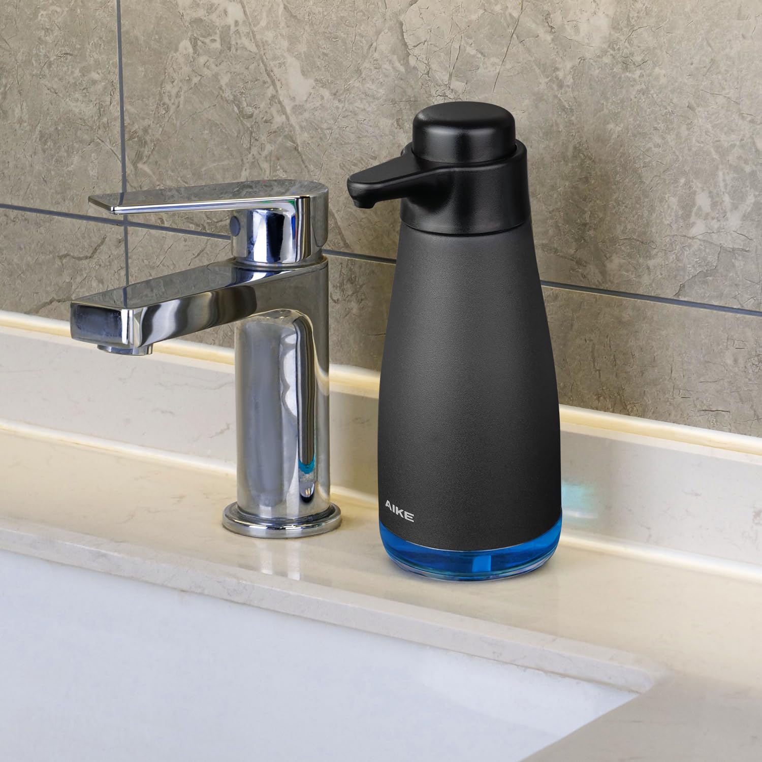 AIKE AK1062 Dispensador de jabón de Cocina de 450 ml, dispensador de jabón líquido de Acero Inoxidable, Herramientas de Cocina Negro Mate