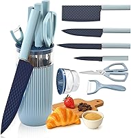 Vista 1 de Knife Set, 7-Piece Kitchen Knife Set with Sharp Chef and Meat Knives, Anti-Rust Utility Knives Set for Kitchen, Kitchen Knife Block Set（Blue）