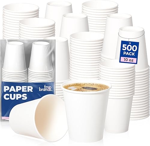 Fit Meal Prep Paquete de 500 tazas de café de papel desechables de 10 onzas, tazas blancas calientes de primera calidad para bebidas calientesfrías,