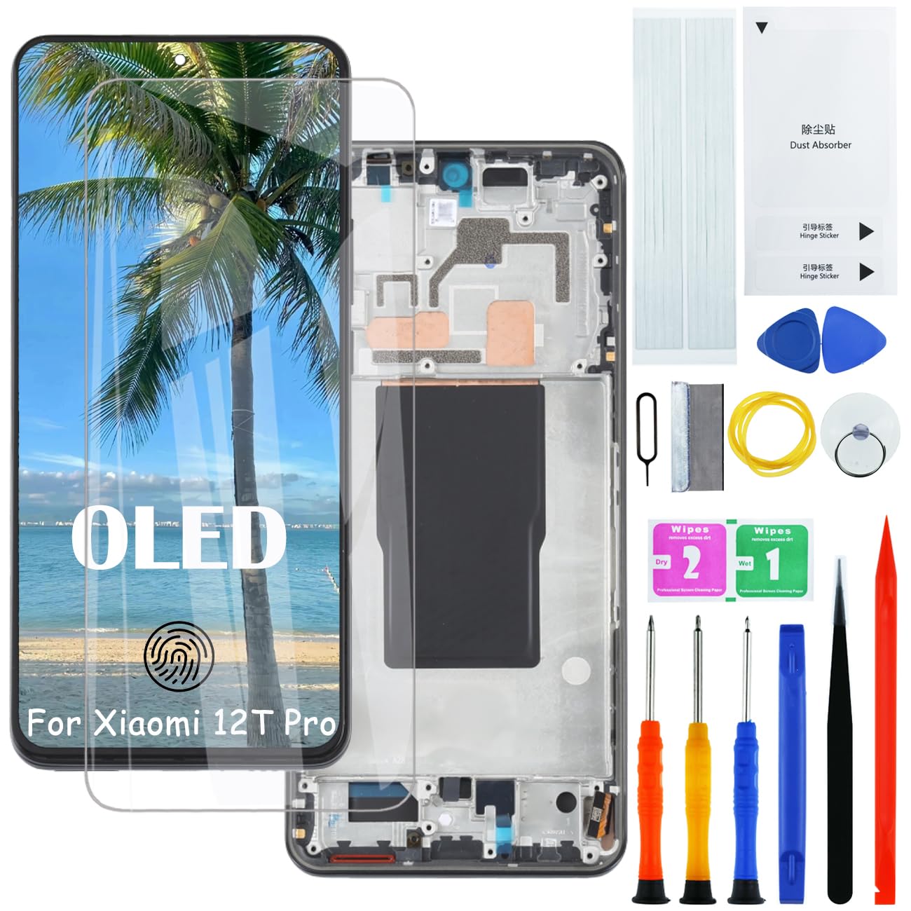 H&LYCYJ Original Display Bildschirm für Xiaomi 12t/12t Pro 5G OLED 22081212UG 22081212G LCD Bildschirm Ersatz Assembly kit（Schwarz mit Rahmen,Fingerabdruckunterstützung）