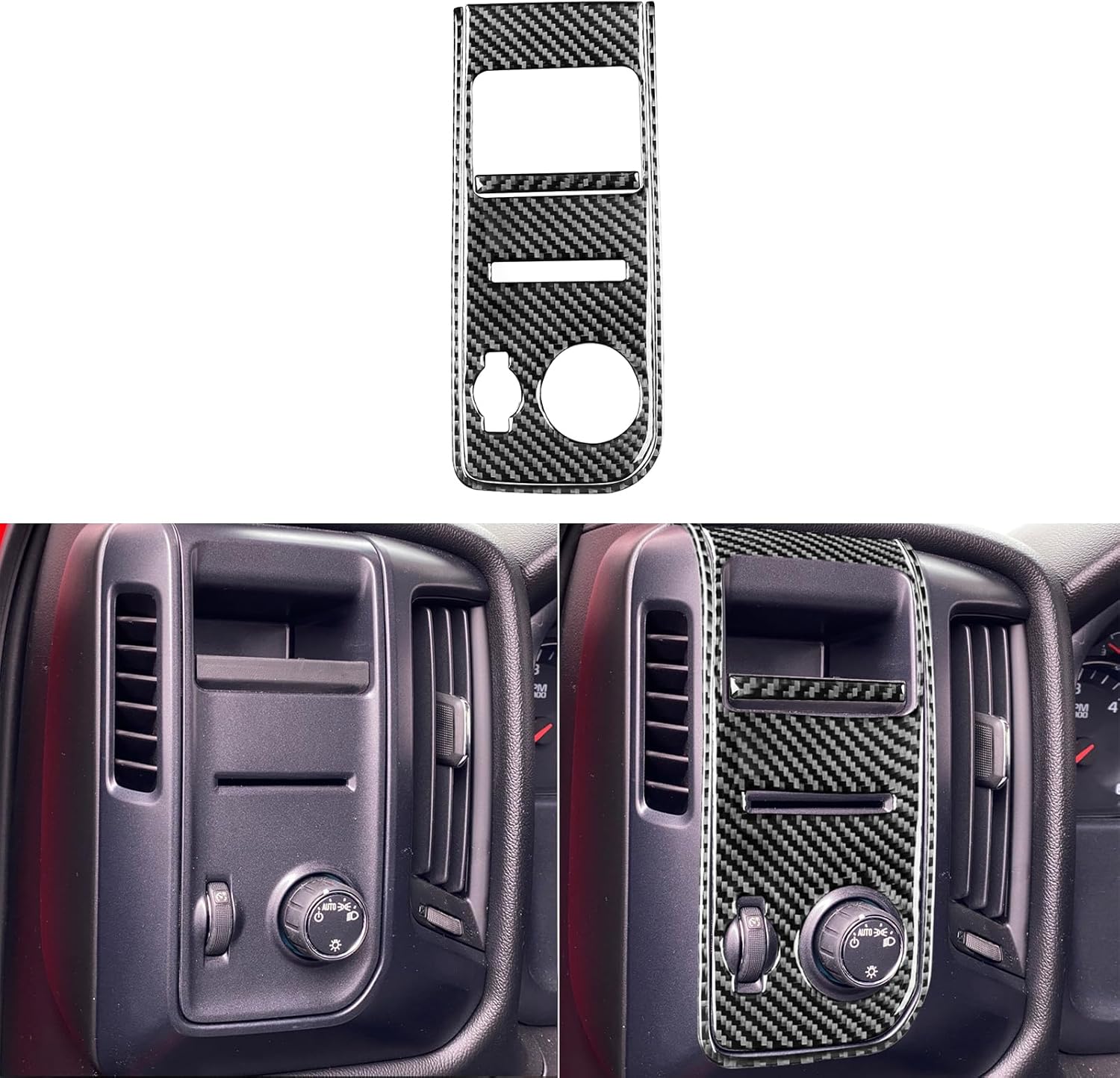 Real Carbon Fiber Compatible with Chevrolet Silverado 1500/GMC Sierra 1500 2014-2018 Car Center Console Full Set 19pcs Trim Decals Sticker Decoration Auto Interior Accessories Cover Style B Black