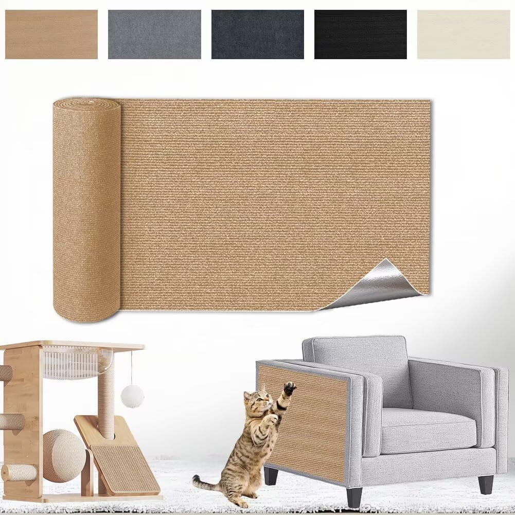 Kratzmatte Katze Selbstklebend - Kratzschutz Sofa Anti Kratz Folie Kratzwand für Katzen Frei DIY Geschnitten 30x100CM Khaki