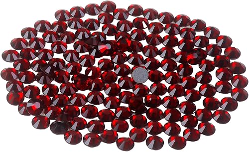 Vista 22 de Genie Crystal ss34 Red Glass Rhinestones 288 Pcs, 7.0 mm Big Light Siam Flatback Rhinestone, Diamond Cut Gems for Crafts, Face Mask, Makeup