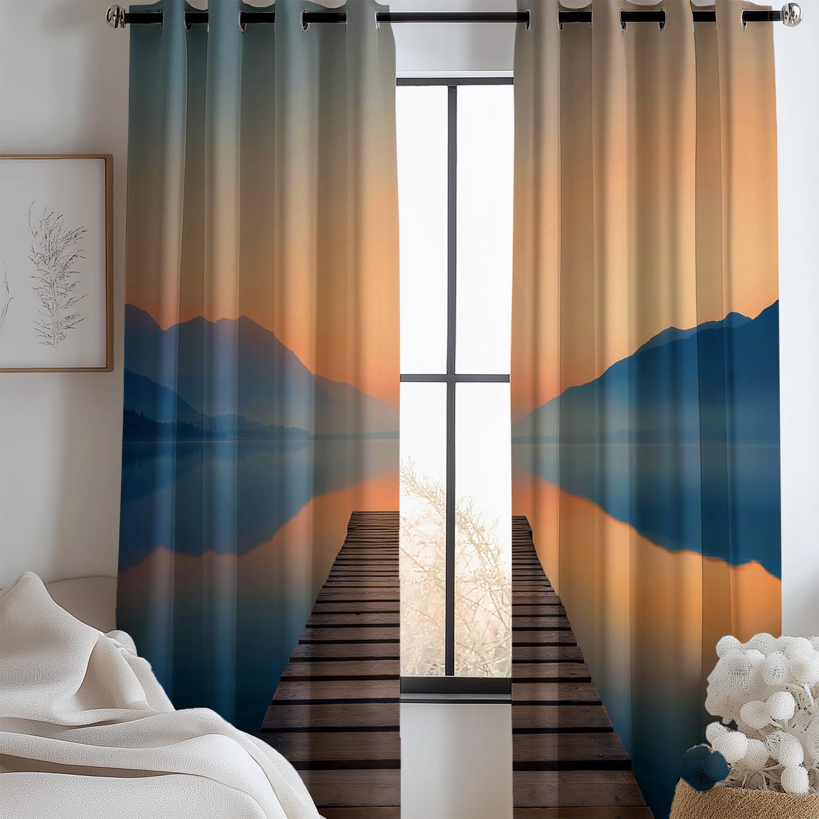 Rideau occultant vue sur la mer pont en bois pour décorer une chambre d'enfant