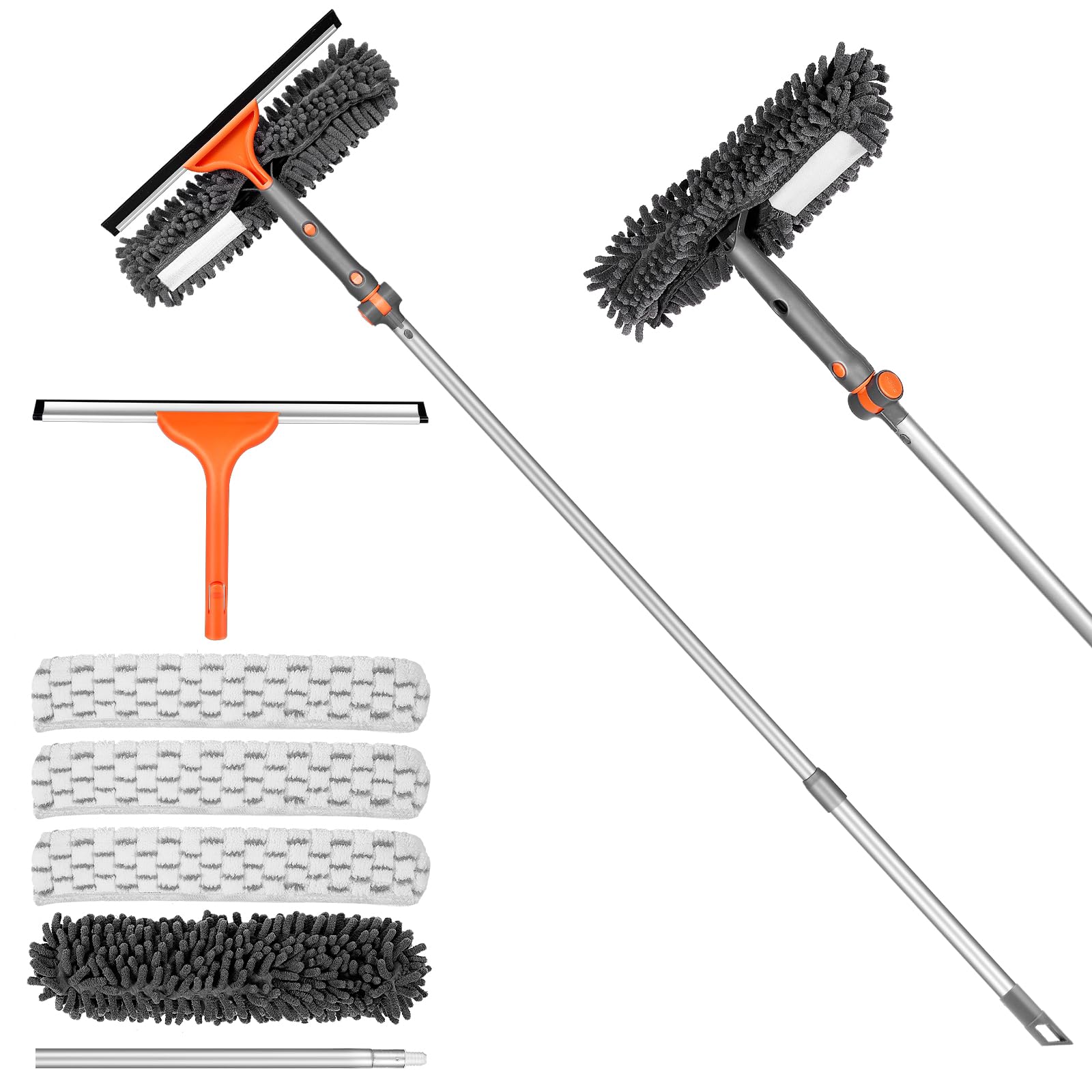 Set di pulizia per finestre 2 in 1 con asta estraibile, set per la pulizia delle finestre con testa flessibile per vetri interni ed esterni auto (Kit2.0)