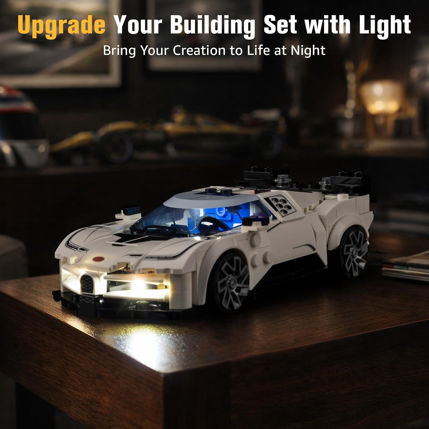 BrickSoul Light Up Kit Compatible with Lego Bugatti Centodieci Hyper Sports Car 77240 Building Set | Upgrade Design Lighting Accessories | Cable-Hiding Tech for Display (77240 Set NOT Included)
