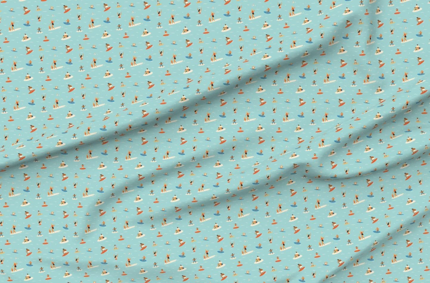 Spoonflower Fabric - Tropical Ocean Surfing Summer Sports Kids Family Surf Waves Beach Printed on Petal Cotton Fabric Fat Quarter - Sewing Quilting Apparel Crafts Decor