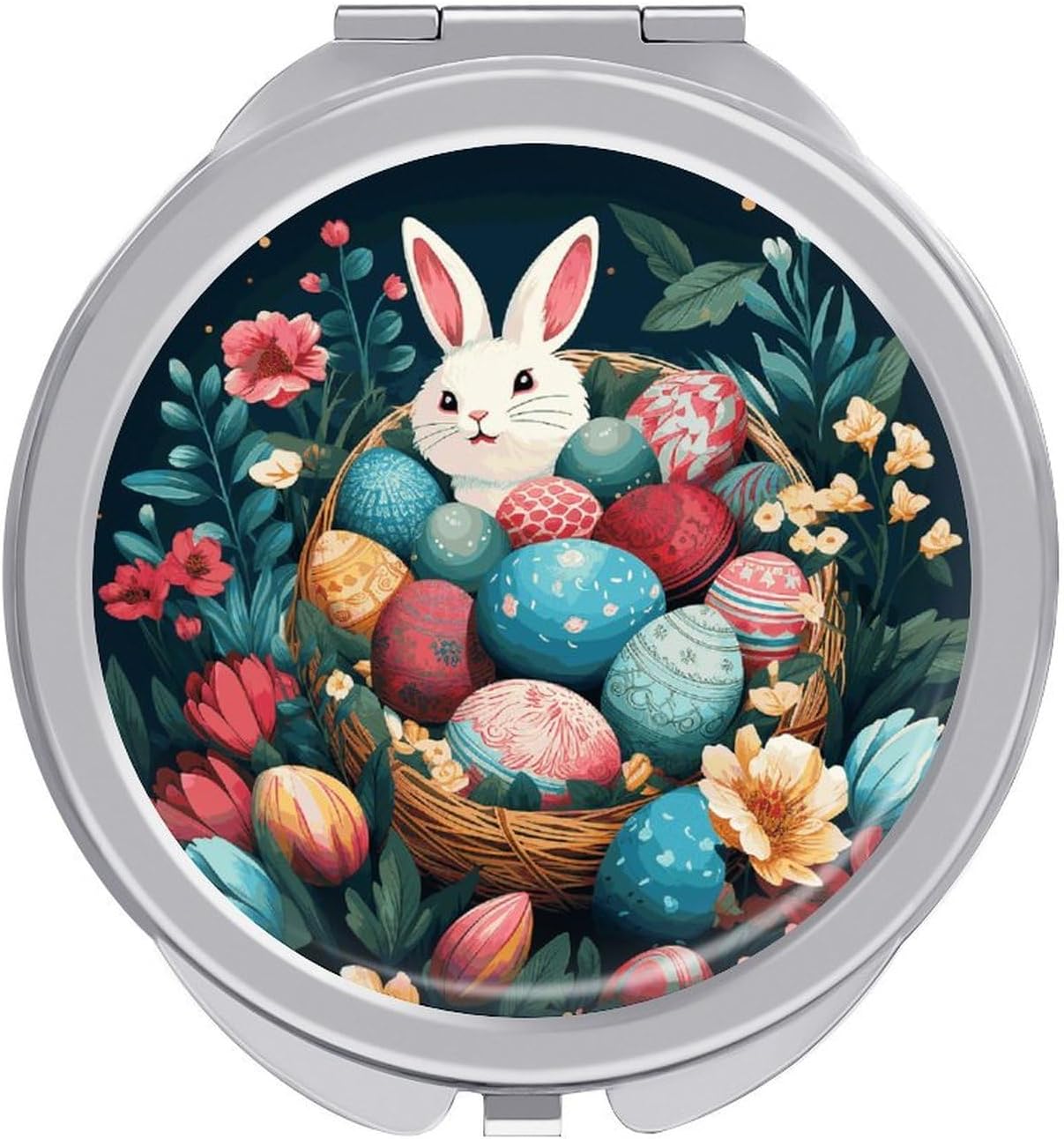 Basket and Easter Eggs Travel Makeup Mirror,Compact and Portable Makeup Mirrors with Mirror Cover,Pocket Mirror for Home, Hair Salon and Beauty Shop
