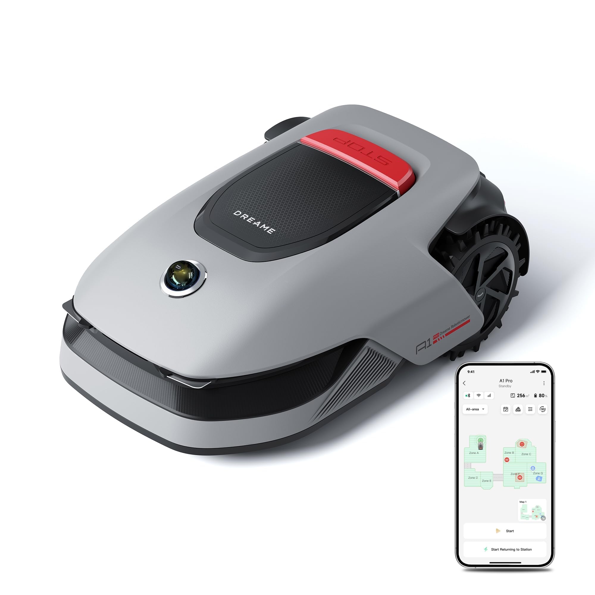 DREAME A1 Pro Robot Cortacésped sin Cables Perimetrales, LiDAR 3D de 360°, Recomendado para 2000 m², Control por Aplicación, Gestión Intuitiva de Zonas, Detección Inteligente de Obstáculos