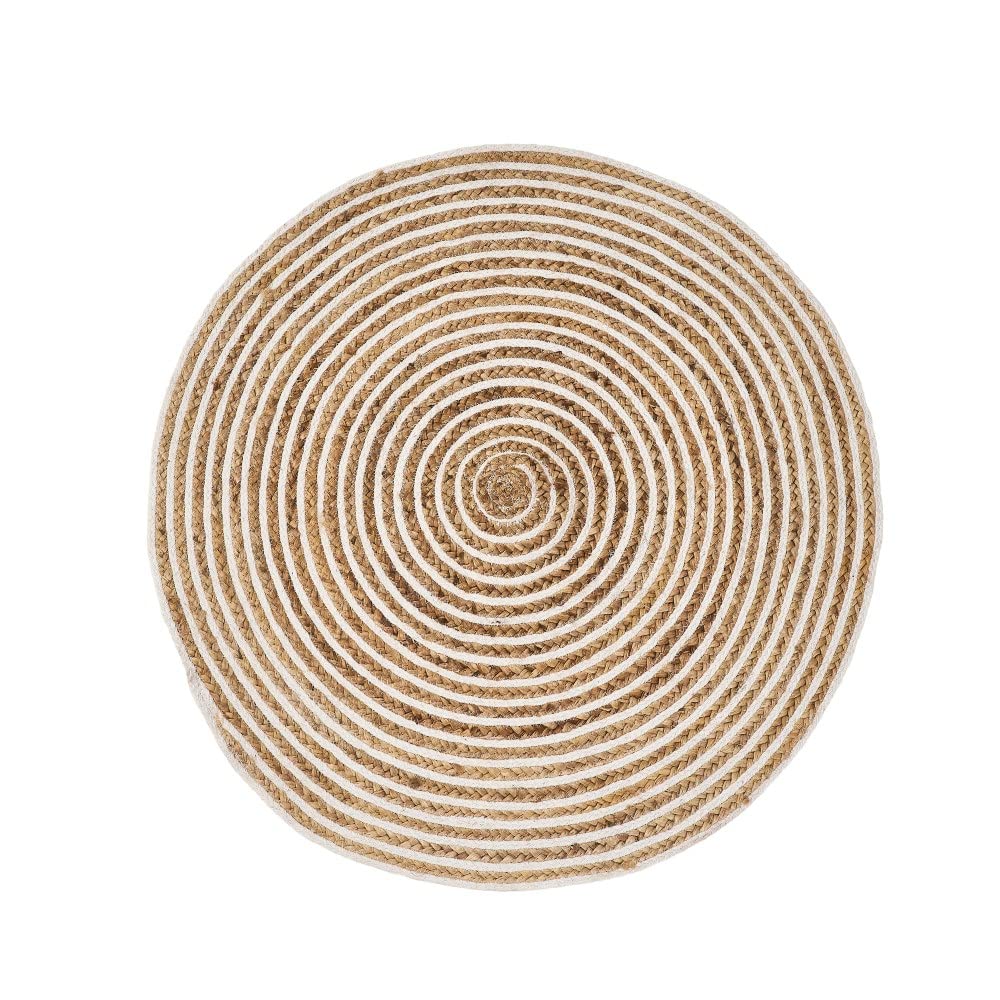 LOLAhome Alfombra Redonda Trenzada de Yute Blanca y Natural de Ø 90 cm