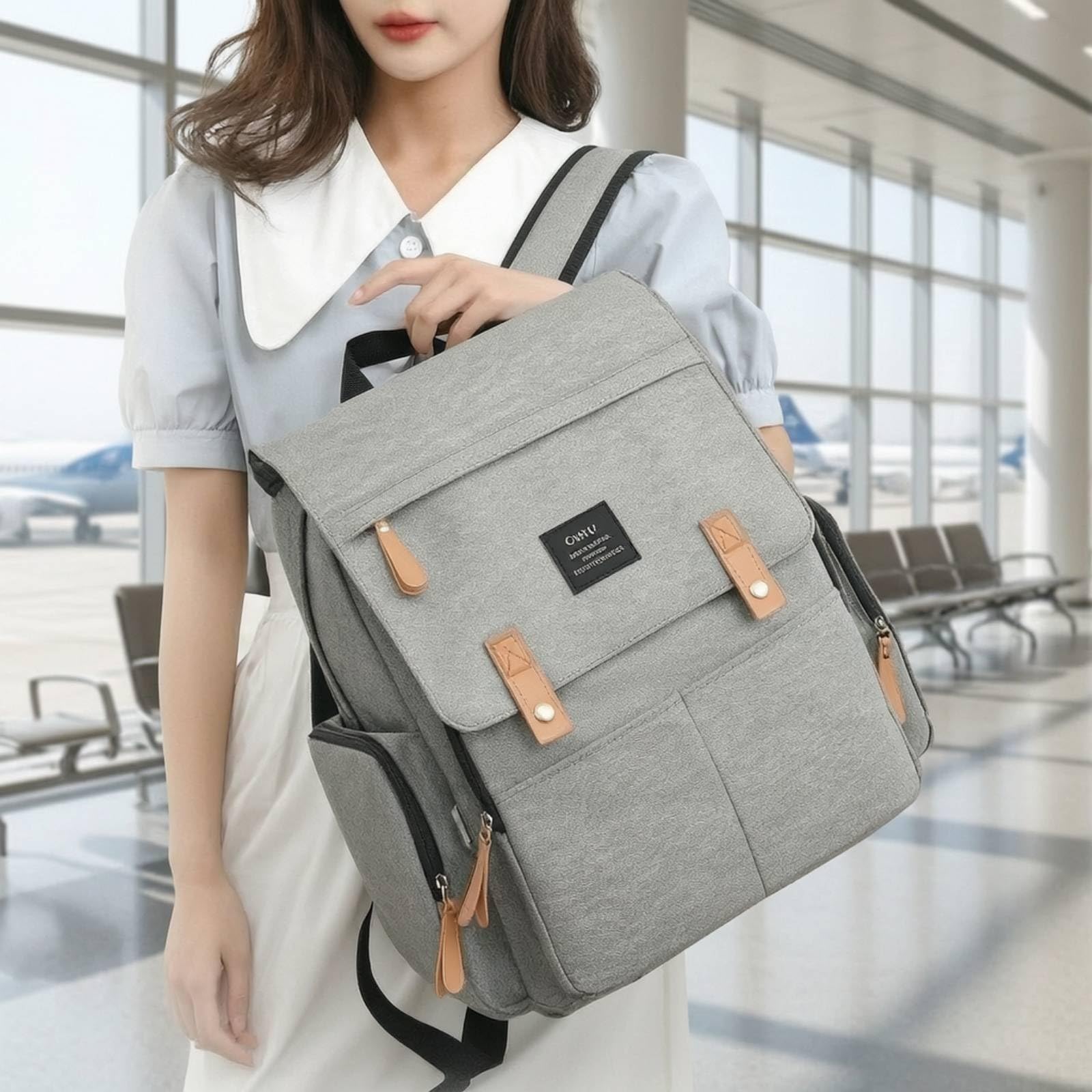 Zaino con Flap Funzionale Zaino Multitasche Casual Zainetto per Pendolari, Lavoro, Università, Array, Nero