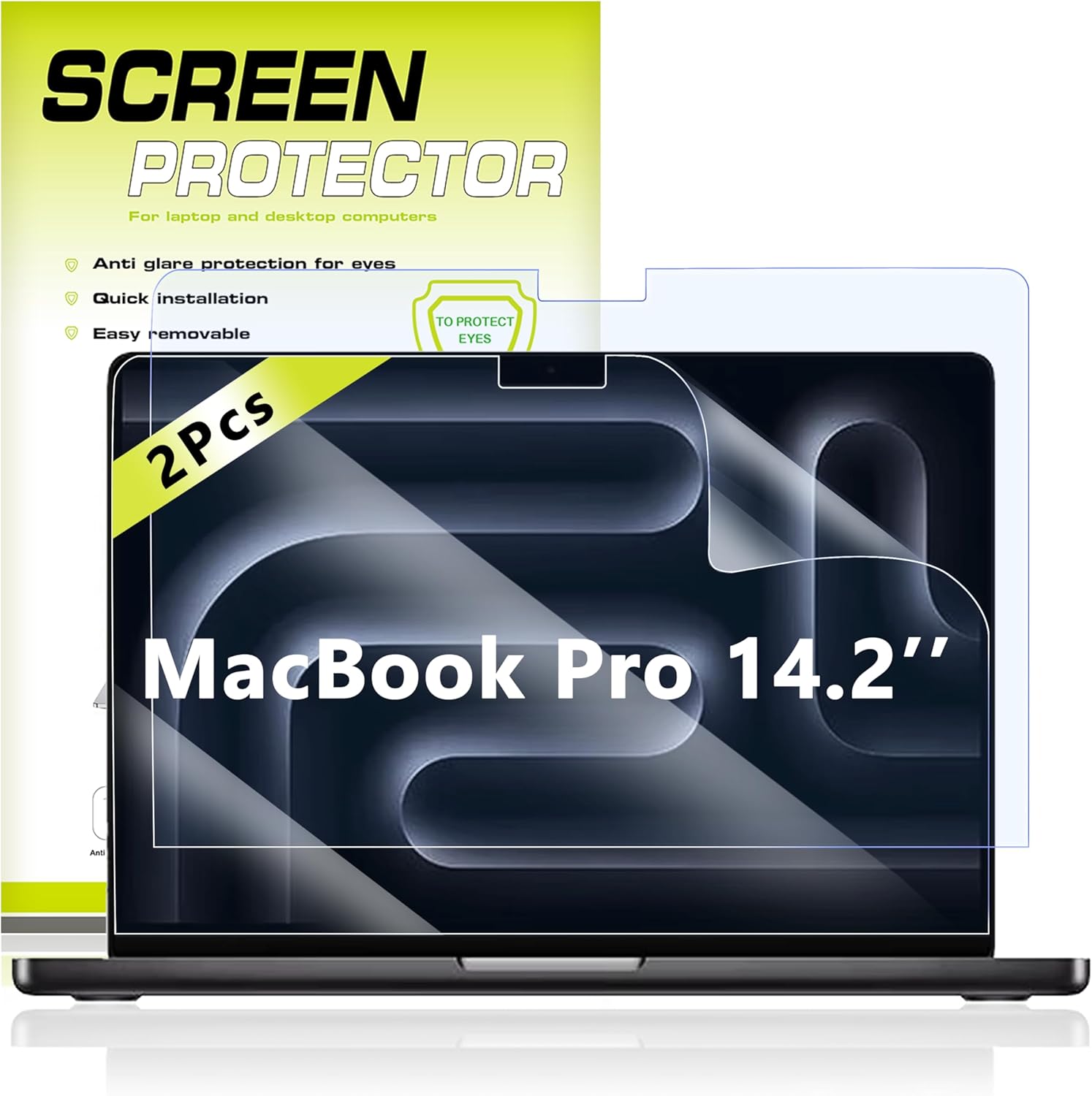 2 PACK 14.2inch Anti Blue Light Screen Protector for MacBook Pro 14.2” M2 Pro/M3 / M3 Pro / M3 Max，Laptop Screen Film Filter, Anti-blue, Anti-glare, Anti-fingerprint