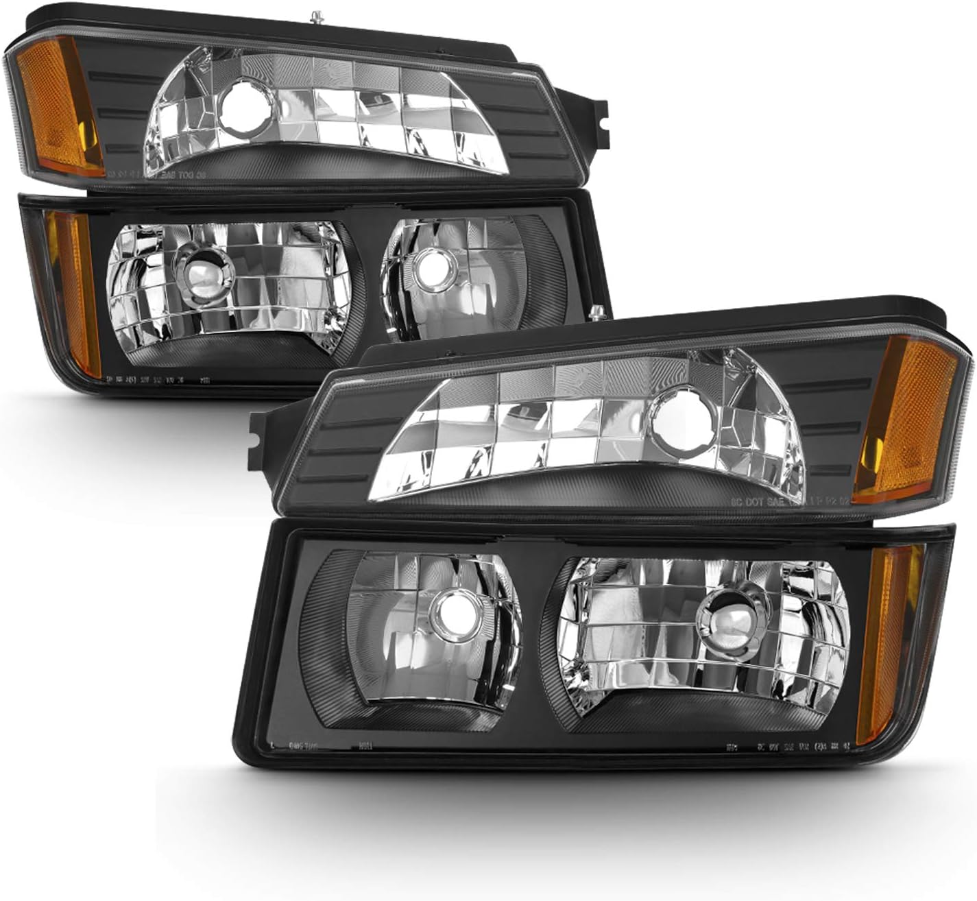 AKKON - For Black 2002 2003 2004 2005 2006 Chevy Avalanche Body Cladding Model Headlights+Bumper Lights Set
