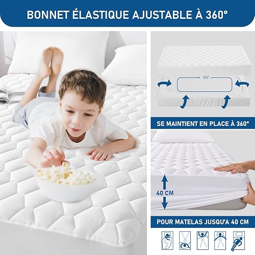 GRT Protège Matelas 160x200 cm Matelassé, Alèse Certifié Oeko-TEX, Surmatelas Imperméable Respirant,Bonnet jusqu'à 40cm avec Élasticité Tout Autour - 4