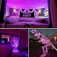 Vista 18 de RUICHEN Guirnalda de luces LED con cable plateado de 99 pies, 300 luces LED con carrete, color naranja