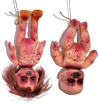 Scary Baby Doll, 2 Pcs Creepy Doll Bloody Died Girl & Boy 10 in Halloween Scary Haunted Doll Hanging PVC Portable Horror Dolls for Haunted House, Prank Game, Scary Doll