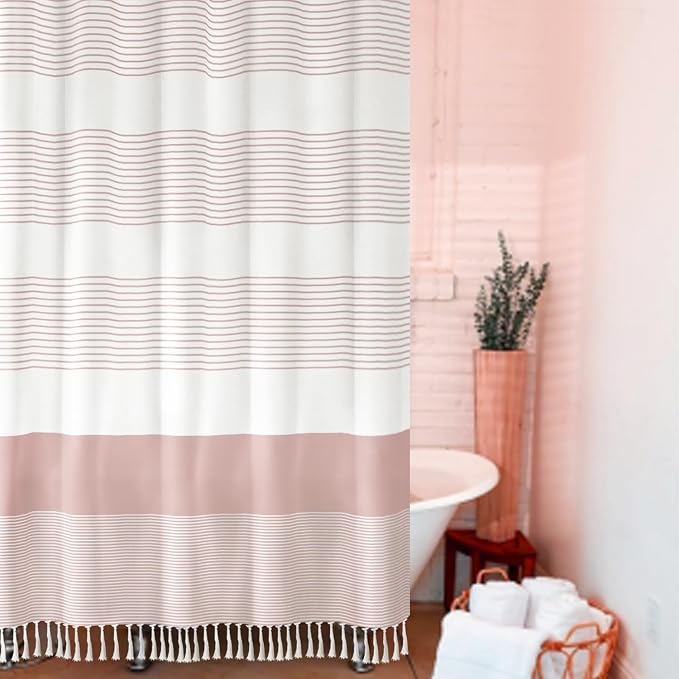 Amazon.com: Awellife Boho Pink Shower Curtain for Bathroom Stripe ...