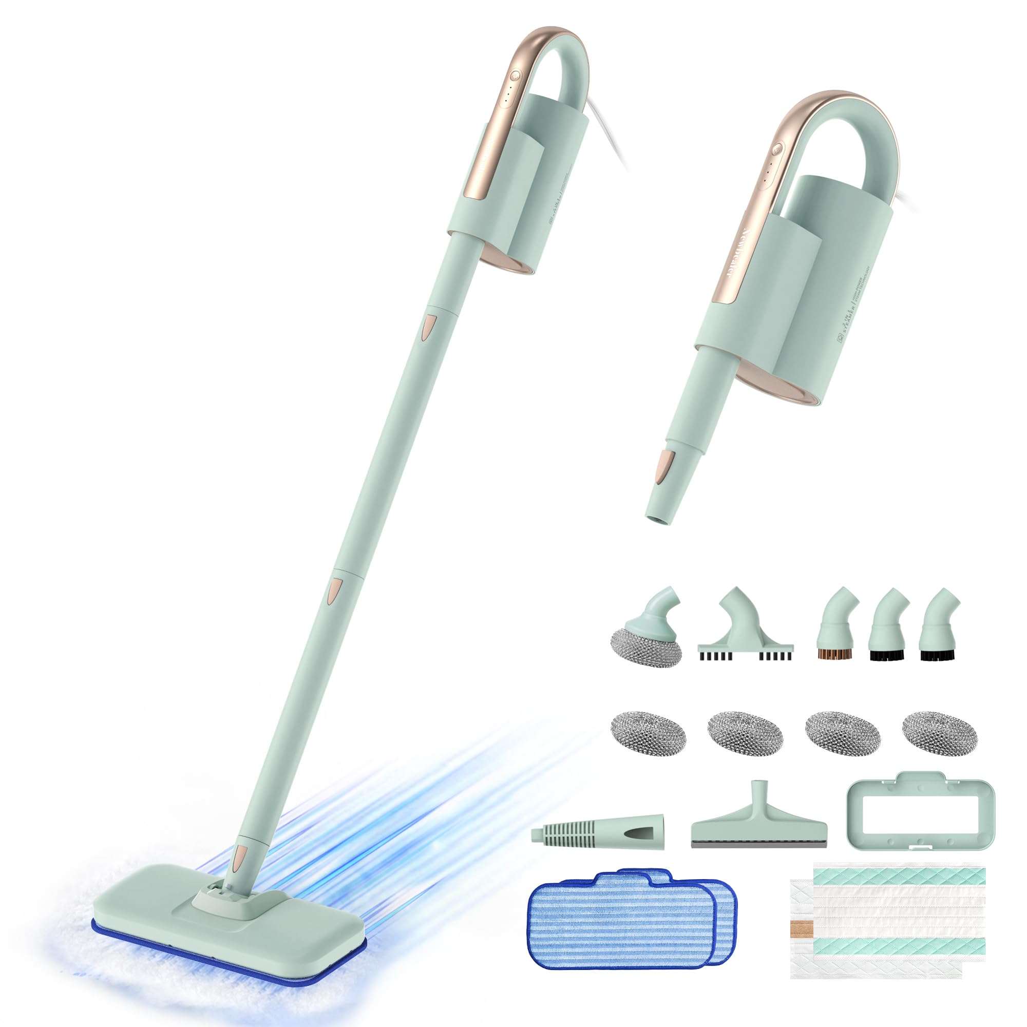 Newbealer Steam Mop &amp; Detachable Handheld Cleaner, 250ml 1200W Powerful Floor Steamer, 3 Adjustable Levels for Carpet Laminate Hardwood Grout, Carpet Glider, 11 Multi-purpose Accessories &amp; 2 Pads