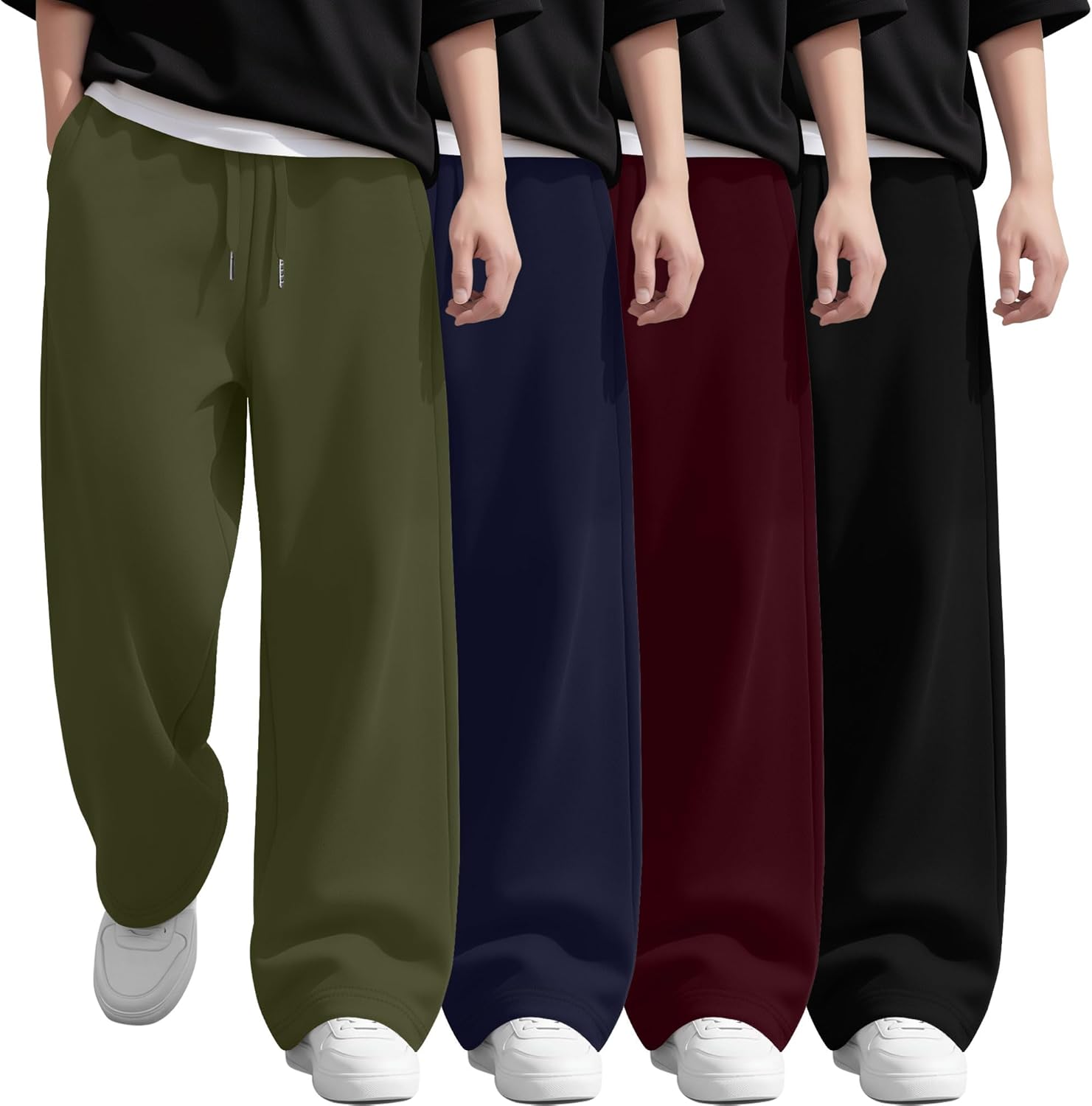 4 Pack Boys Sweatpants Kids Straight Wide Leg Baggy Athletic Pants Drawstring Open Bottom Joggers with Pockets