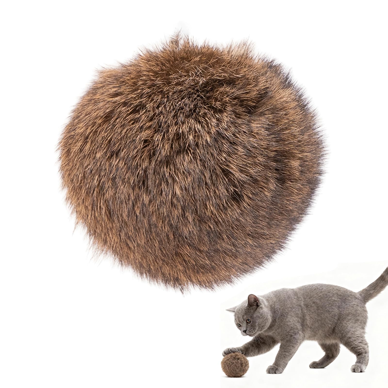 3.9-Inch Oversized Faux Rabbit Fur Catnip Interactive Cat Toy Balls (Straw Yellow, Catnip Version) - Cotton & Oak Gall Stuffed, Indoor Chase Balls for Cats & Kittens