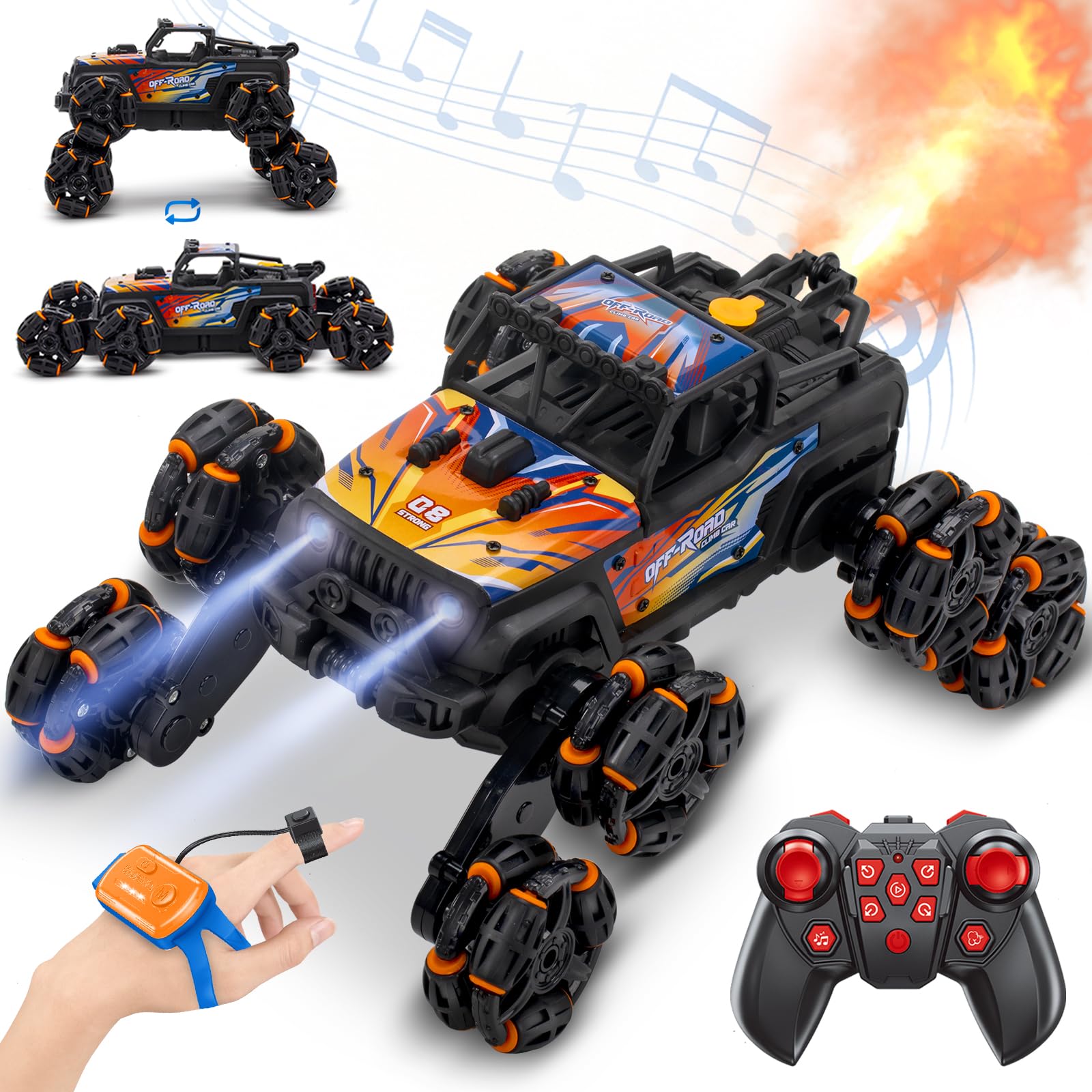 trivamo RC Stunt Car Remote Control Monster Truck - 360° Drift Car with Gesture Sensing, 45°Hill Climbing, Cool LED Lights & Music Effects - Top RC