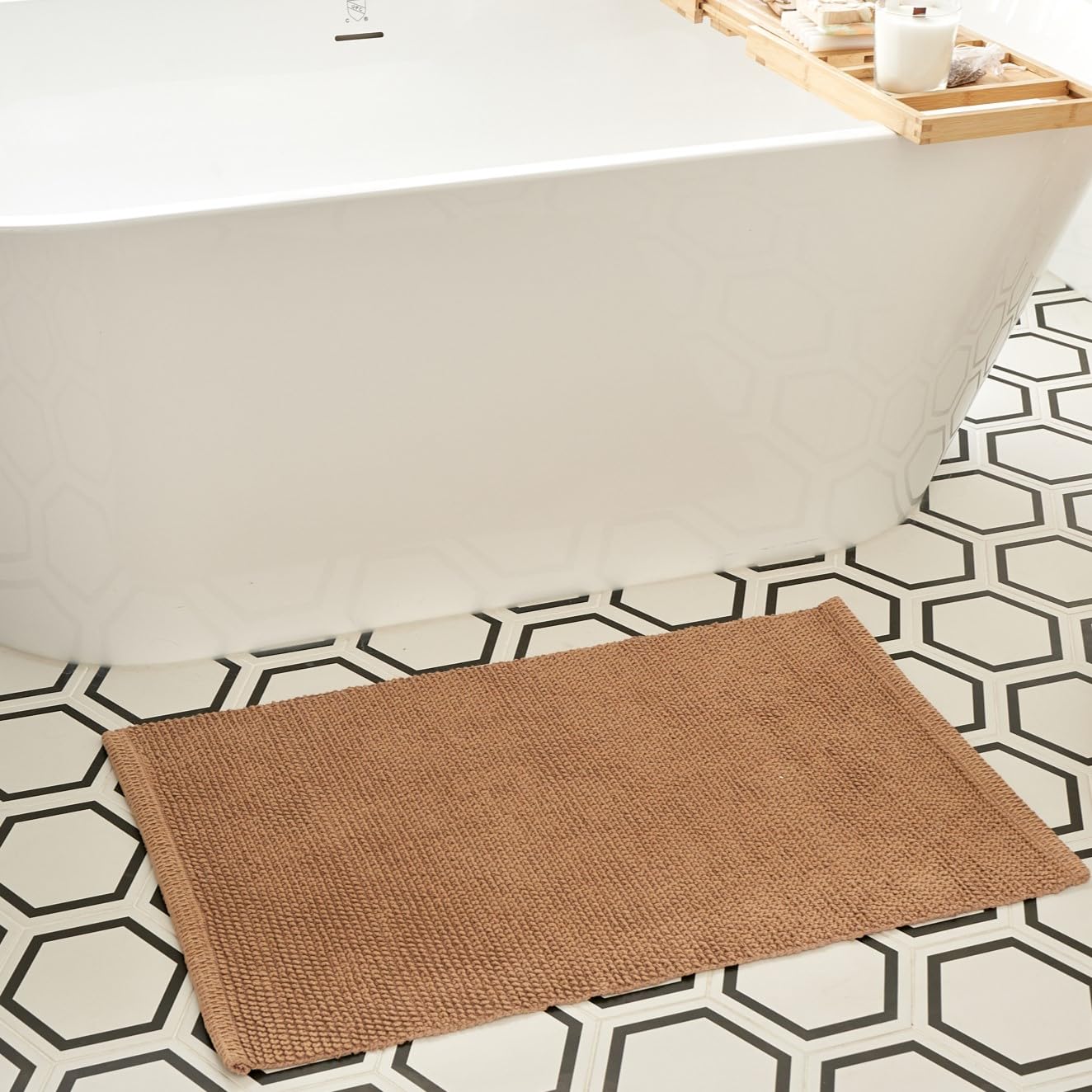 KIBAGA Beautiful Boho Rug for Your Bathroom - Soft Textured Bath Mat Made of 100 Cotton Fits Perfectly