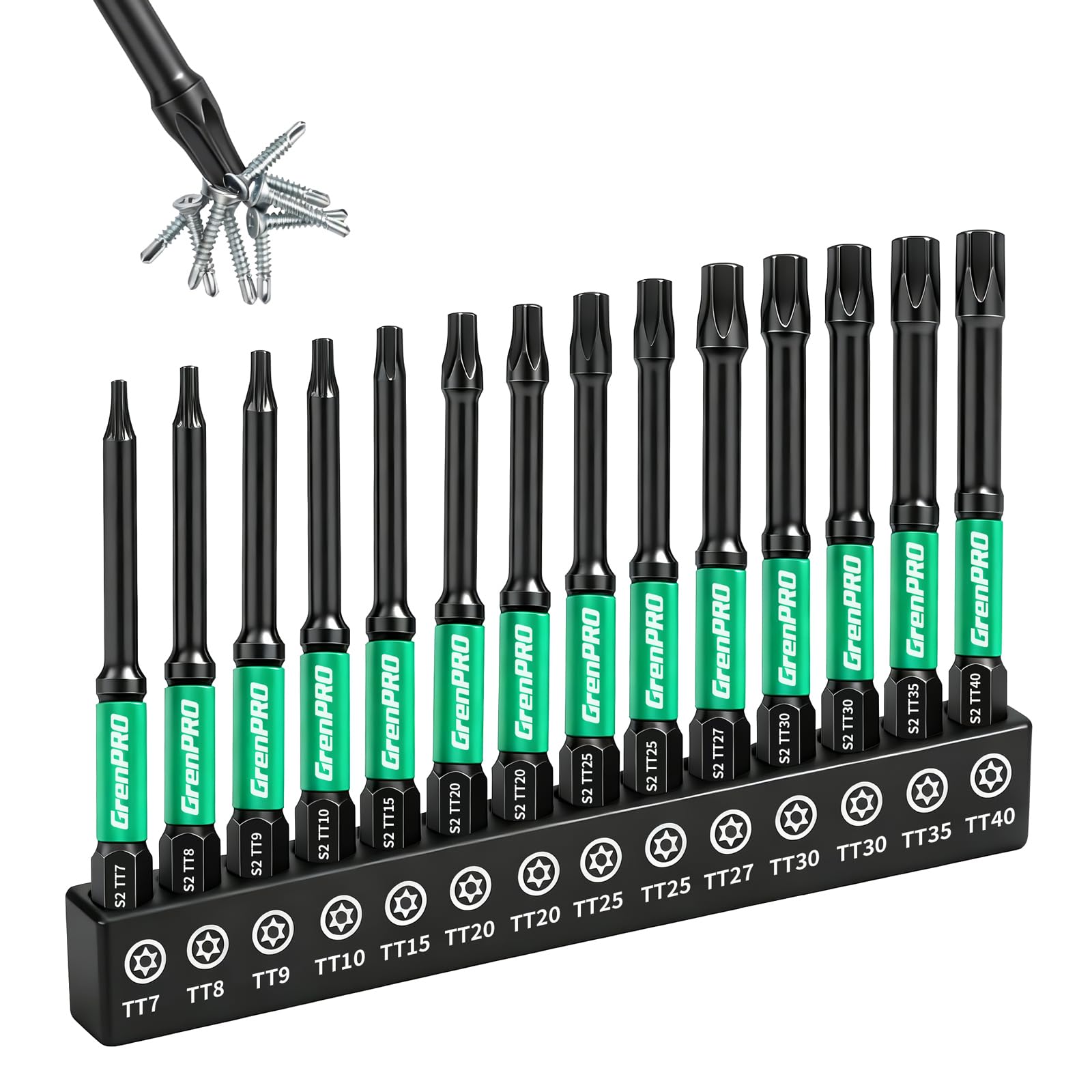 GRENPRO 3" Torx Bit Set 14pc (tt7-tt40), S2 Steel Magnetic Screwdriver Bits