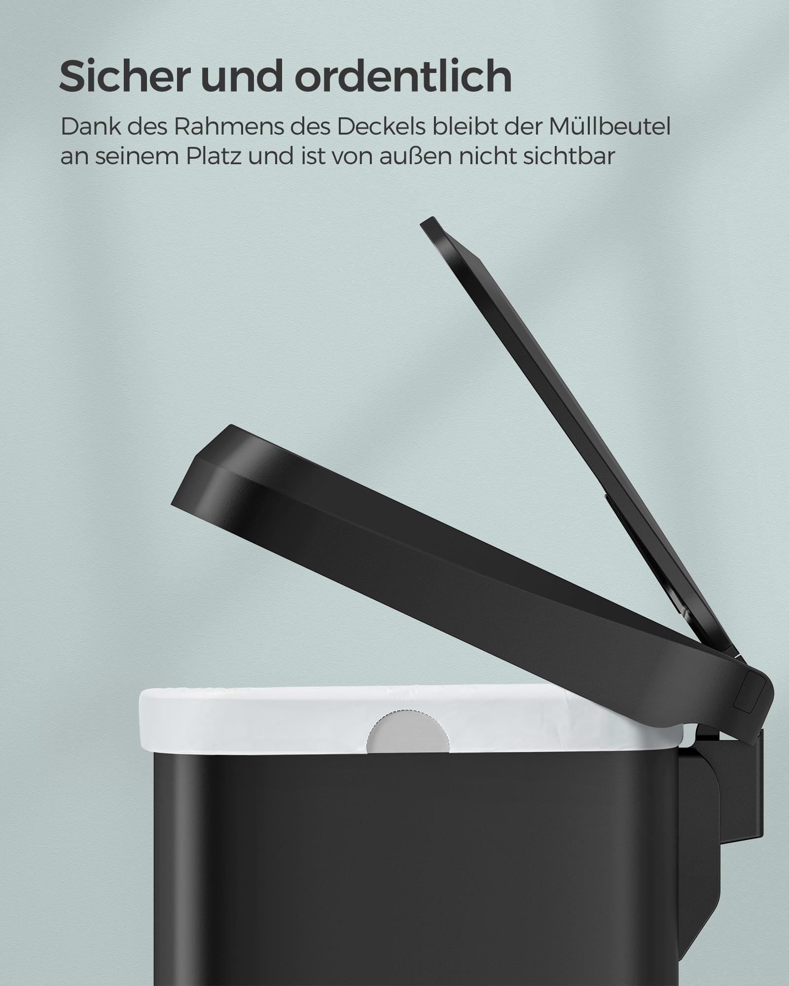 SONGMICS Mülleimer Küche, 68 Liter Abfalleimer, Tretmülleimer aus Metall, mit Deckel, hoch, schmal und geräumig, schwarz LTB520B6802