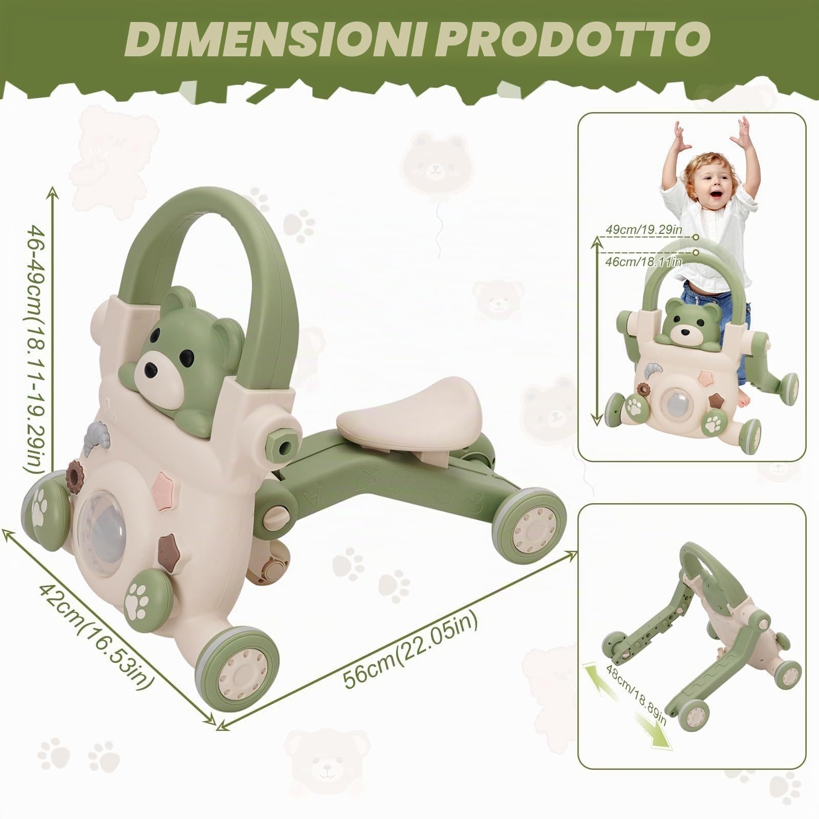 Primi Passi per Bambini 3 in 1,Girello Bambino,con Luci, Musica e Giocattoli, Velocità Regolabile Girello,Monopattino, Bicicletta Senza Pedali,Adatto a Bambini di età Superiore ai 6 Mesi