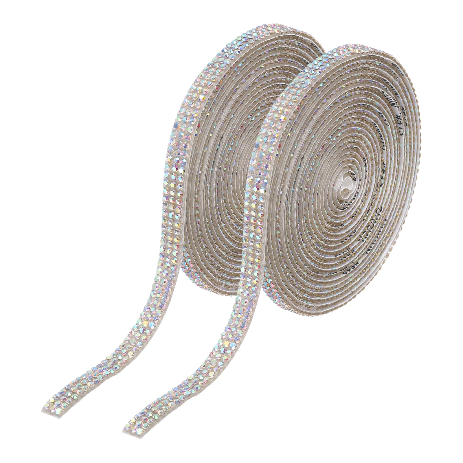 sourcing map 2Pcs Rhinestone Ribbon Self Adhesive Crystal Rhinestone Strips 0.66cm x 3 Yard Bling Rhinestone Ribbon Roll 3 Rows for DIY Crafts Wedding Clothing Nails Decoration, Silver Colorful