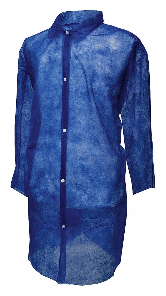 Disp. Lab Coat, L, Polypropylene, Blue, PK30