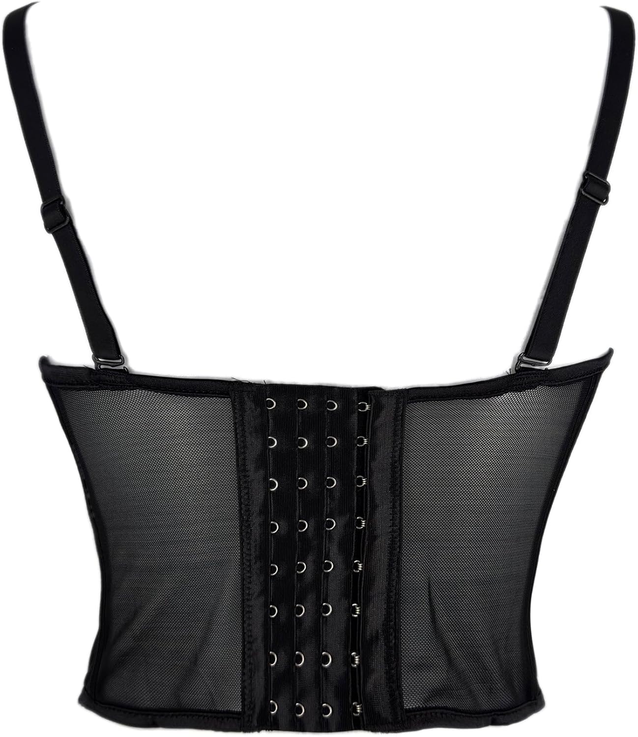 ELLACCI Women's Sheer Mesh Corset Top with Pleated Cups for Party Daily Wear Bustier Black - Image 3