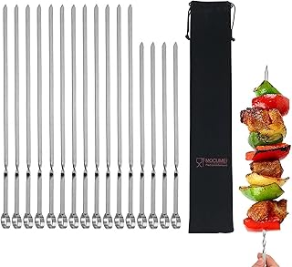 MOCUMEI Metal skewers for Grilling,Kabob Skewers, Flat BBQ Barbecue Skewer,Grilling Skewers Set，Reusable BBQ Sticks(16.8" skewers(12) + 14" skewers(4))