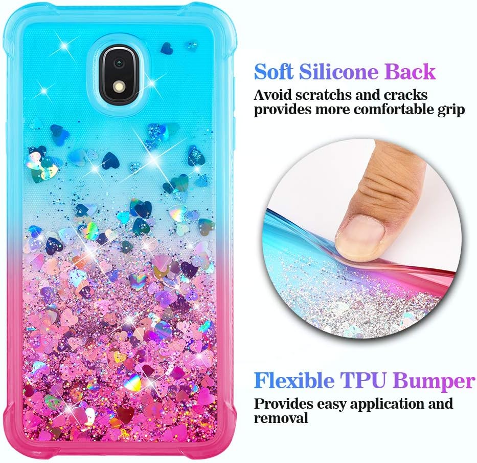 Galaxy J7 2018 Case, Galaxy J7 Crown Case, Galaxy J7 Star Case, J7 Refine Case, Galaxy J7 V J7V 2nd Gen Case, J7 Aura Case,Ruky Glitter Flowing Liquid Phone Case for Samsung Galaxy J7 2018 (Teal Pink)