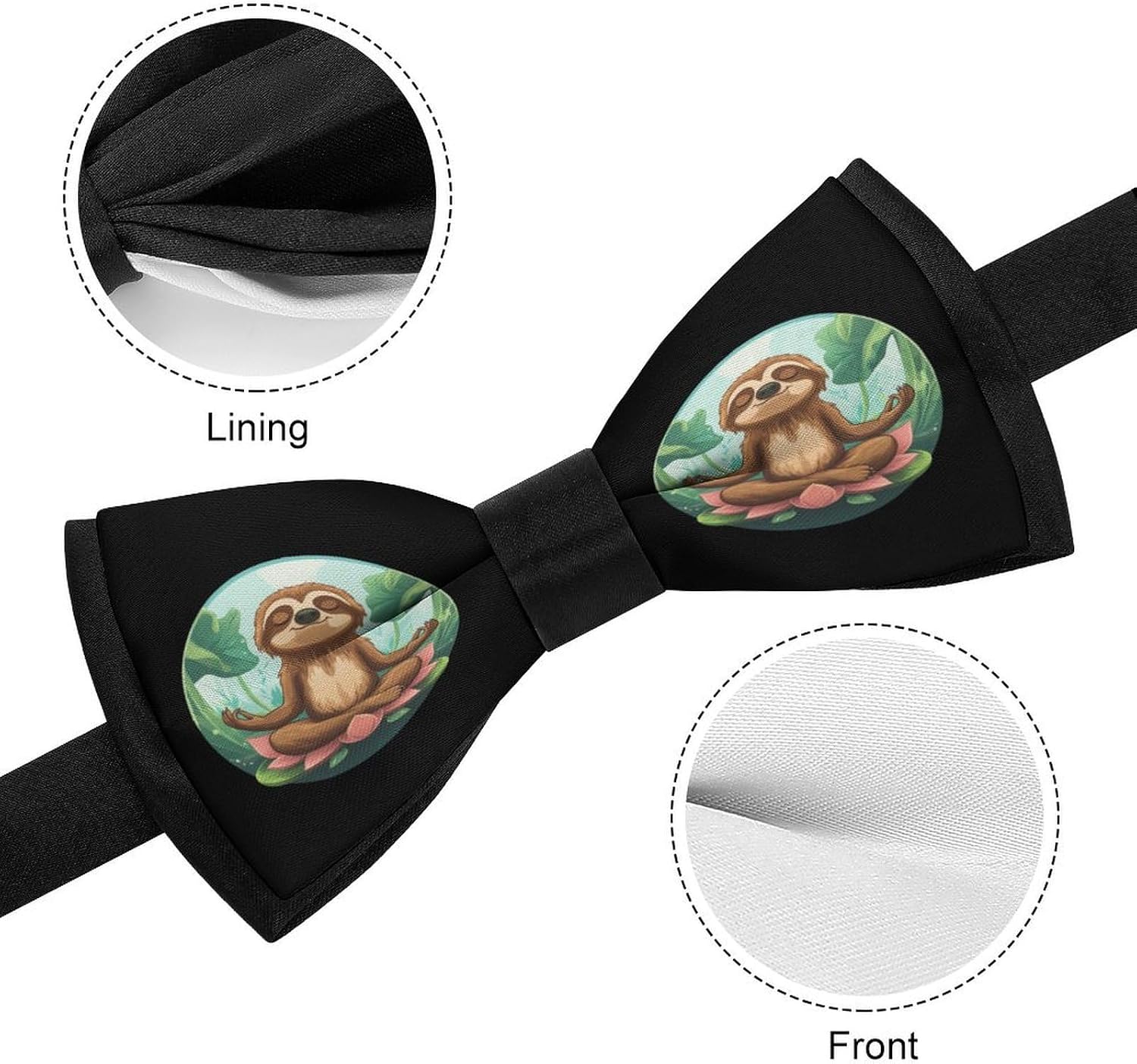 Sloth Lotuses Flower Yoga Bow Ties for Men Fun Printed Pre Tied Adjustable Bowtie for Party Wedding