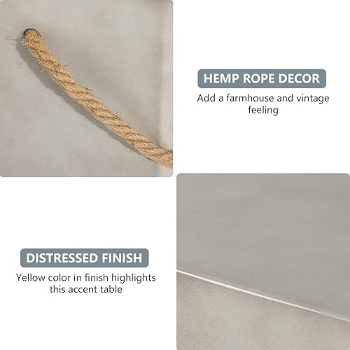 Miniatura 5 de COSIEST Mesa auxiliar de hormigón, mesa auxiliar rectangular para exteriores con asas de cuerda de cáñamo, mesa auxiliar de patio de 15 pulgadas,