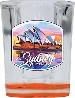 R and R Imports Sydney Australia Design A Souvenir 2 Ounce Shot Glass Square Orange Base Single