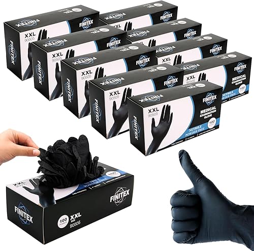 Vista 14 de FINITEX Guantes desechables de nitrilo negro para examen médico, 100/1000 unidades, 6.3 mil sin polvo, sin látex, guantes para alimentos