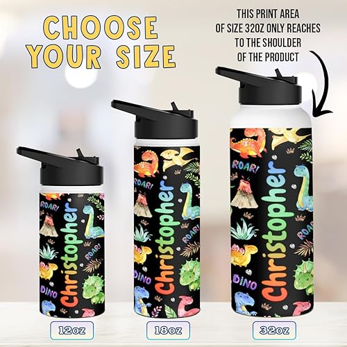 Miniatura 7 de winorax Botella de agua personalizada de dinosaurio de acero inoxidable con aislamiento de dinosaurio, botellas deportivas para niños pequeños,