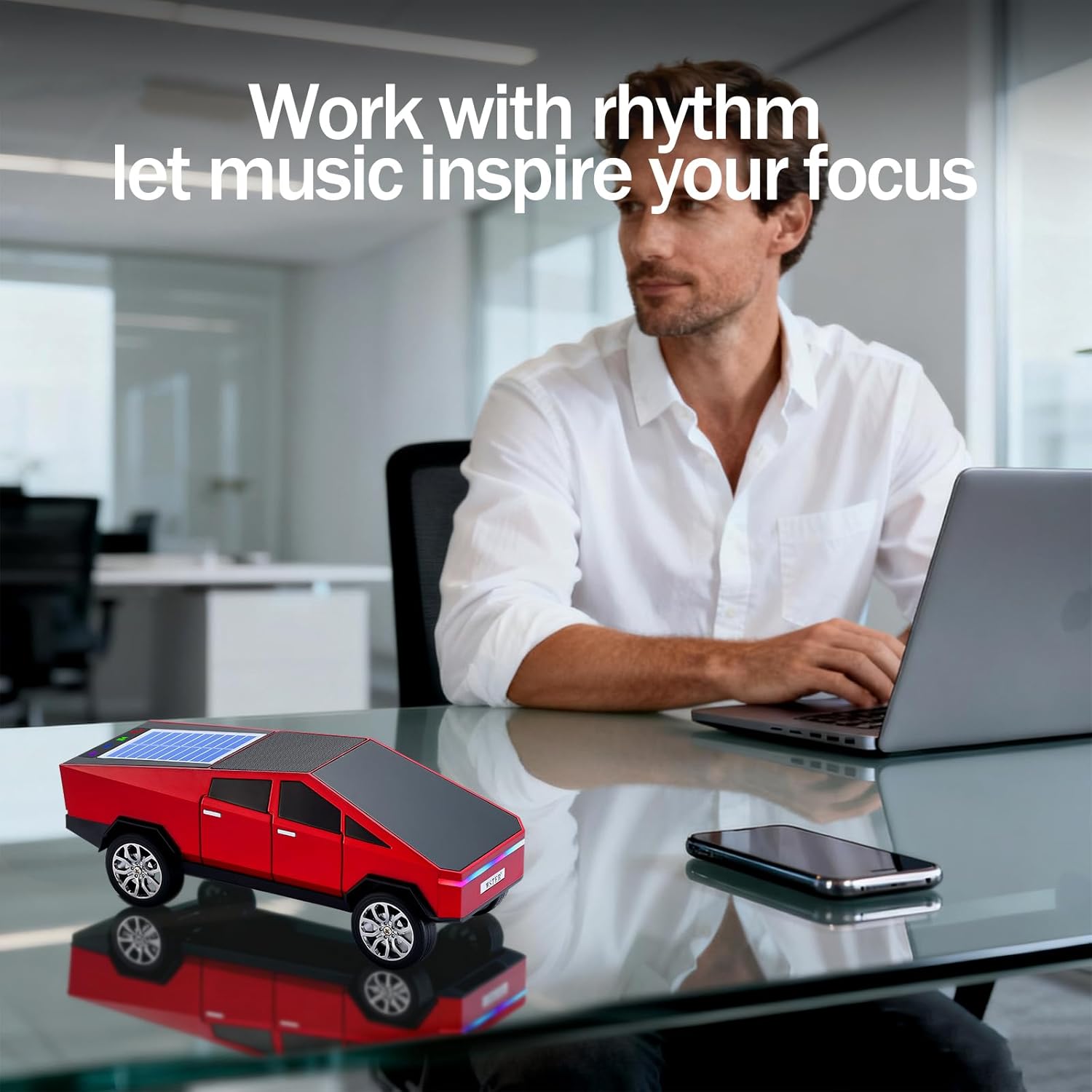 WS-699 Solar Bluetooth Replica Speaker – Future Pickup Truck Design, HD Sound, TWS Stereo Pairing, FM Radio, LED Party Light, USB/TF Playback, Hands-Free Mic, Type-C Charging, Portable Gift (Red)