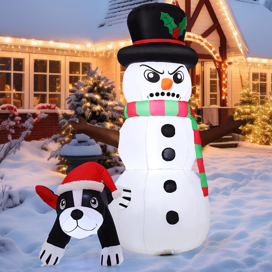 GOOSH 5.4 FT Christmas Inflatables Snowman Outdoor Decorations Funny Snowman with Peeing Husky Dog Blow Up Yard Decor with Built-in LEDs for Holiday Party Yard Garden Lawn - Image 2