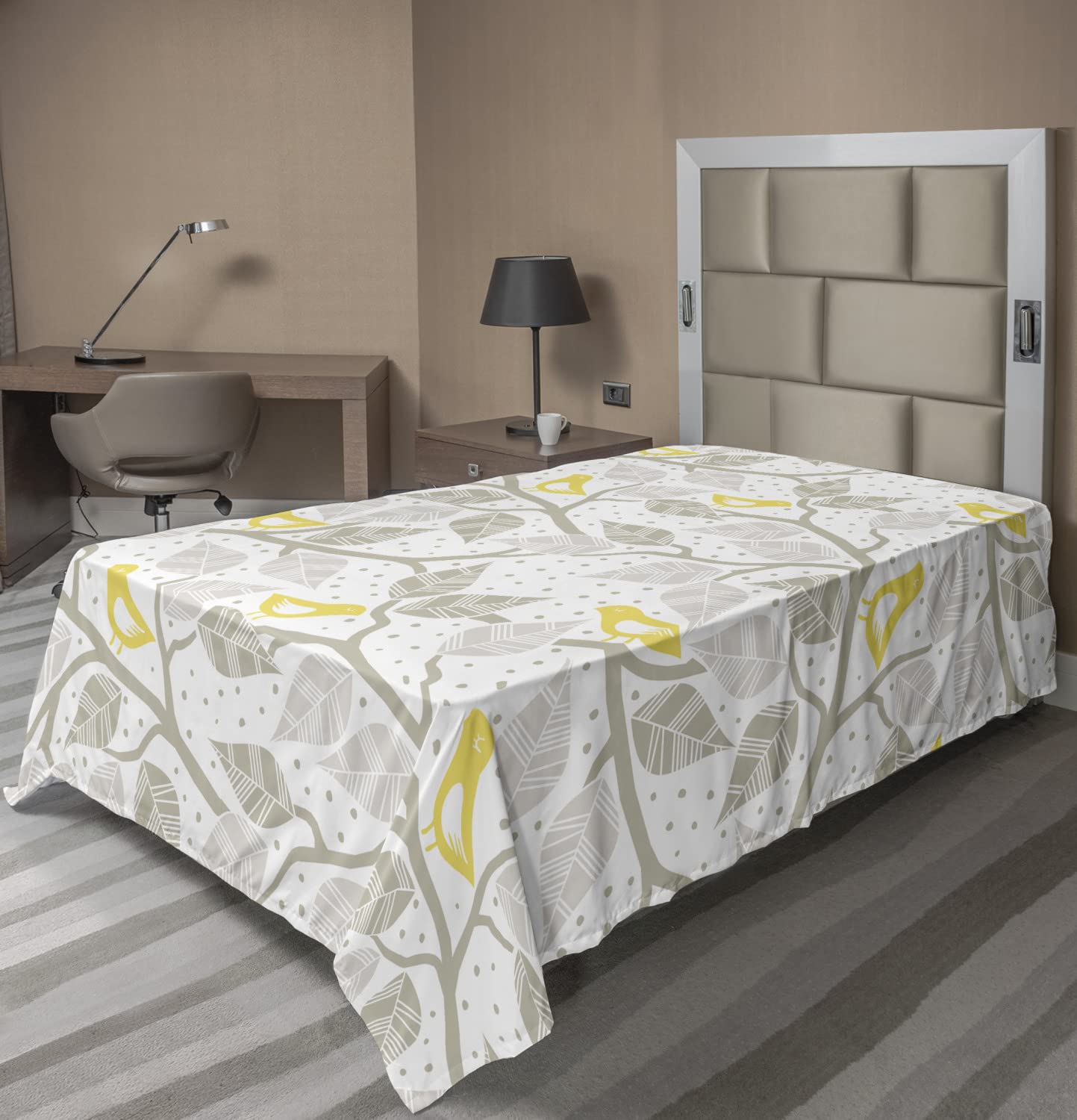 Lunarable Grey Flat Sheet, Pastel Colored Repetitive Pattern of Irregular Dots Silhouettes Style, Soft Comfortable Top Sheet Decorative Bedding 1 Piece, Twin Size, Yellow White and Sage Green