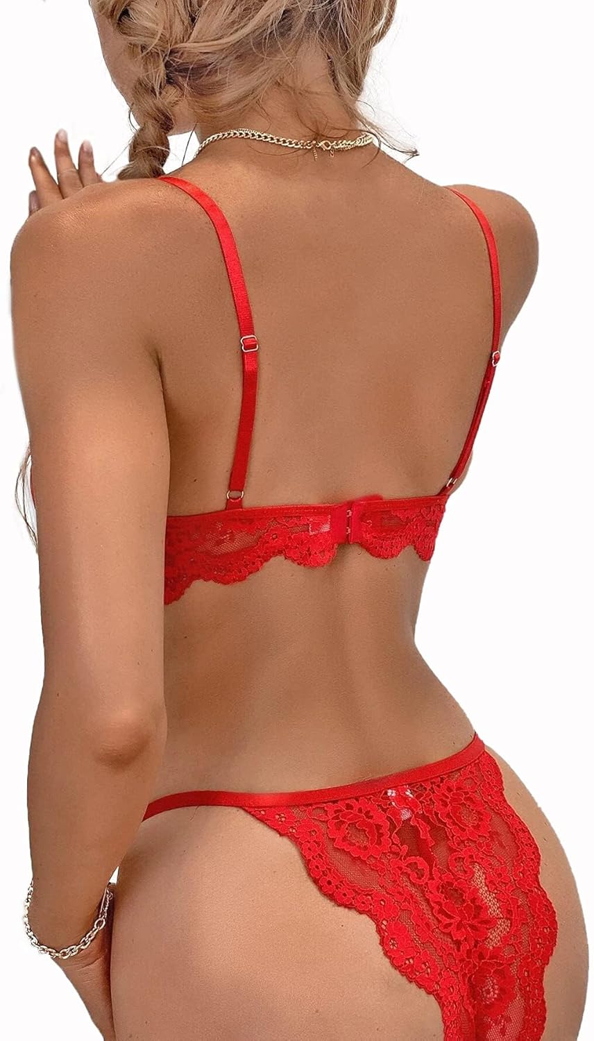 Lilosy Sexy Underwire Push Up Scallop Floral Lace Sheer Lingerie Set for Women Bra and Panty 2 Piece - Image 2