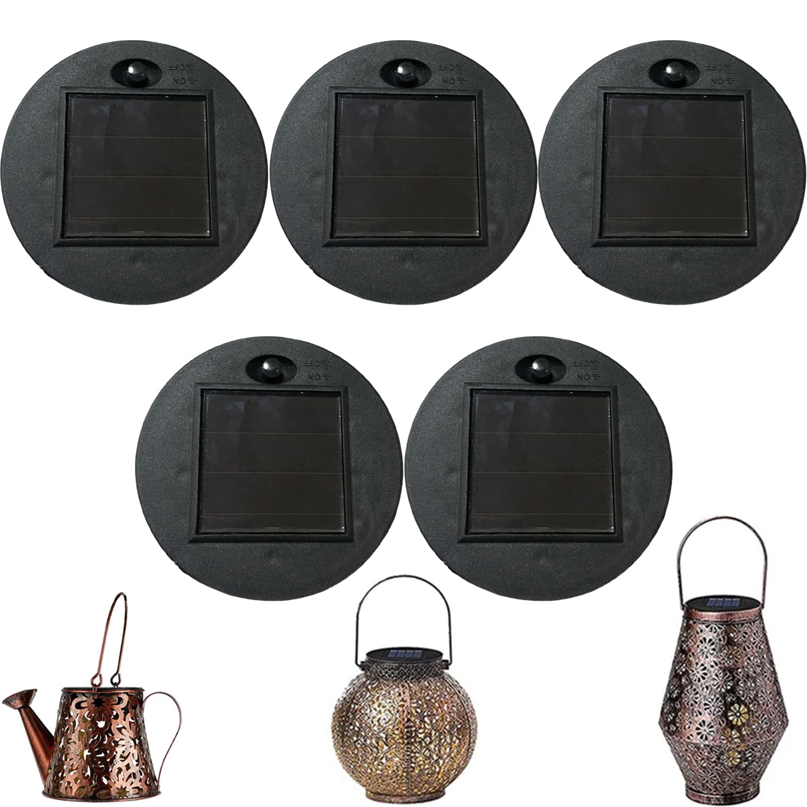 StaZamor 5Pcs 3.35 Inch Round Solar Light Replacement Top, Waterproof Outdoor Garden Solar Lamp Cover, Replacement Parts for Hanging Lanterns, Yard Decor, Pathway Lights
