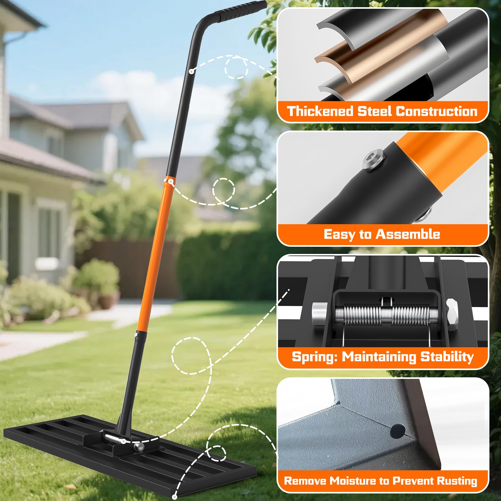 COZEER Rastrello di livellamento 76,2 x 25,4 cm, strumento livellatore con manico regolabile da 198,1 cm | Resistente e robusto, antiruggine, per giardino, campo da golf, fattoria e pascolo