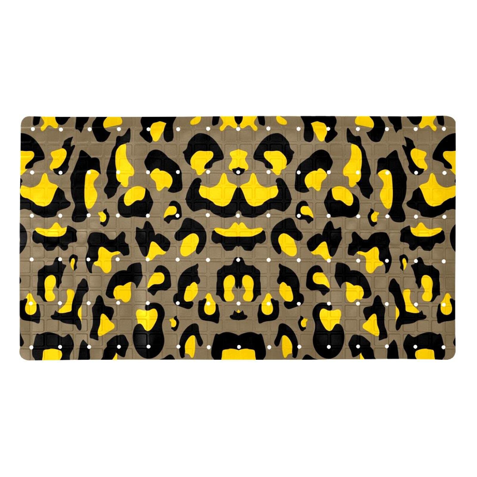 Tapis de bain antidérapant léopard jaune café pour douche familiale 70cm