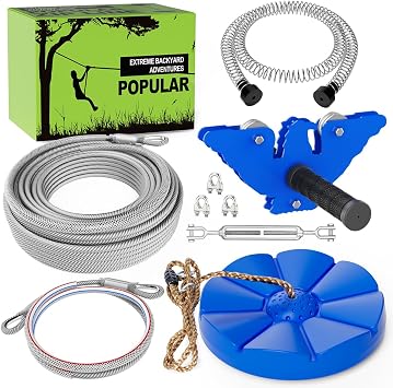 X XBEN Zip line Kits for Backyard, Zip Lines for Kid and Adult, Included Swing Seat, Ziplines Brake, and Steel Trolley, Outdoor Playground Equipment 65FT