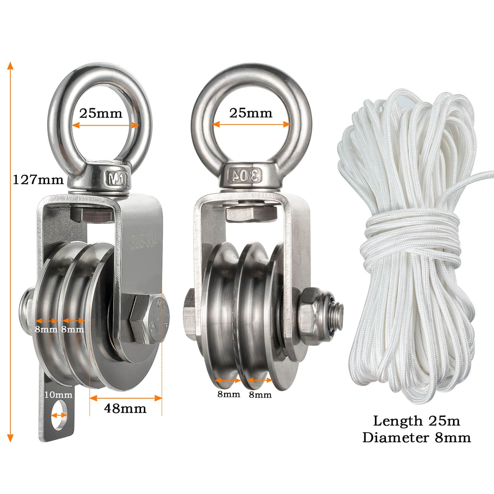 Heavy Duty Stainless Steel Pulley System - 1100lb Capacity -2