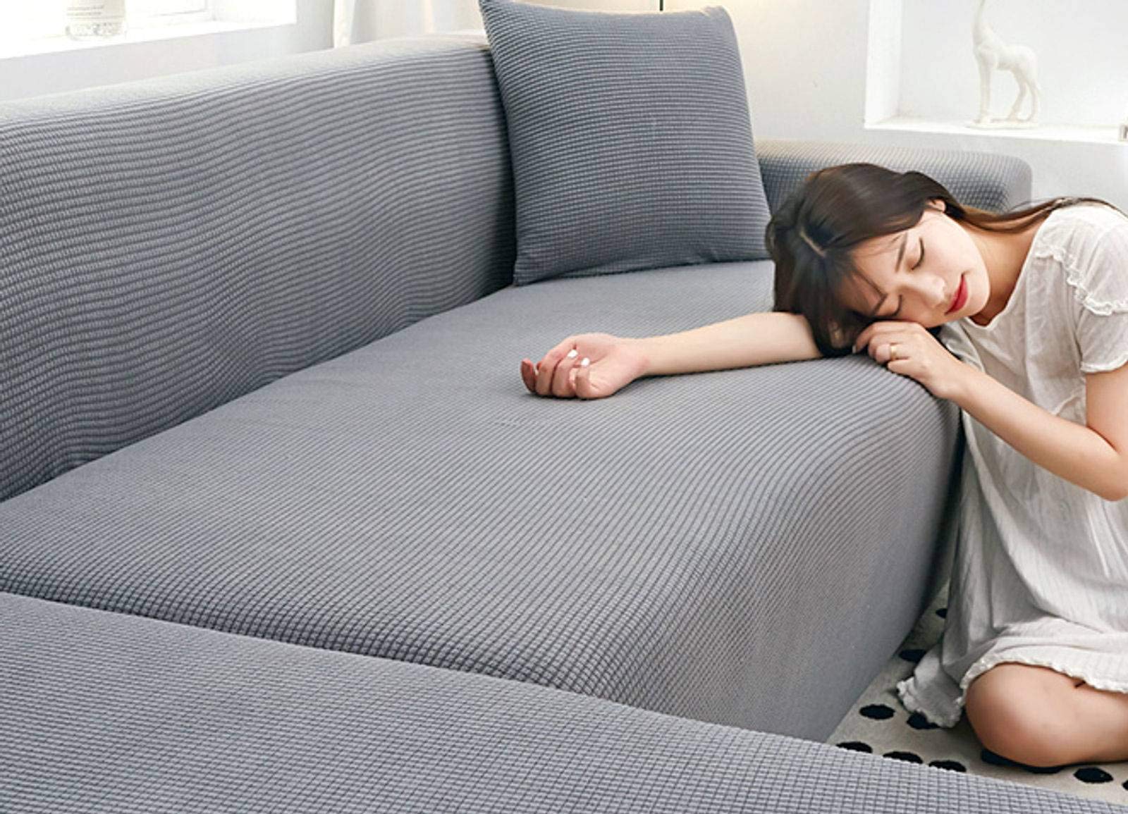 Highdi Copridivano Elasticizzato 1/2/3/4 Posti, Rosa Stampa Copridivano Universale Fodere Copridivani Antiscivolo Sofa Protettore per Divani con Braccioli (3 posti,Geometria