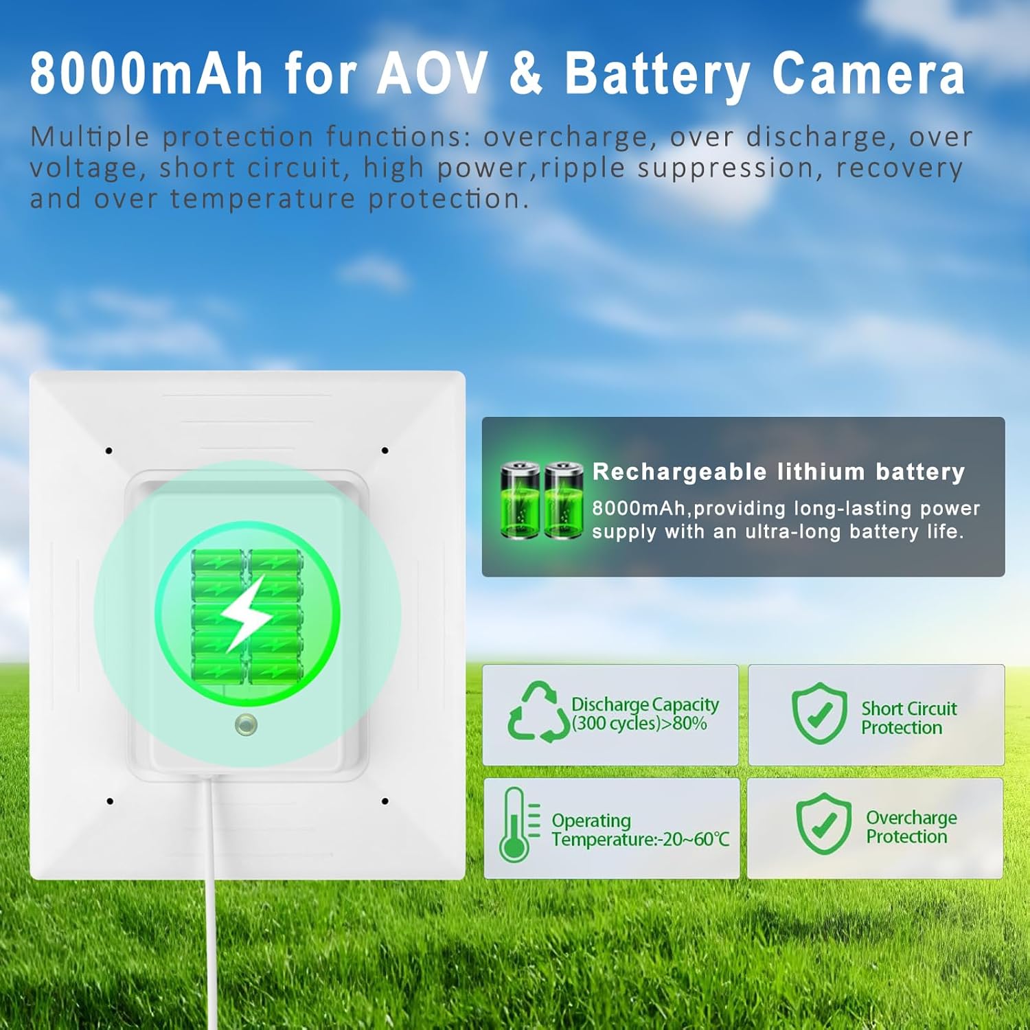 5W Solar Panel Built-in with 8000mAh Battery for Security Camera Outdoor, 2in1 Plug Charger Panel for Ring/Eufy/Wyze Battery cam, Support Emergency Power for Camping Hiking Lights, Phones, Tablet PC